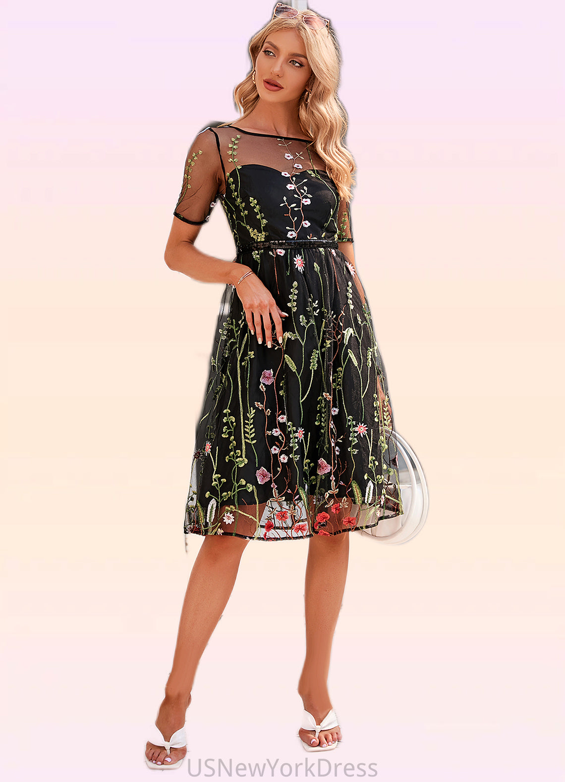 Kendal Embroidered Scoop Illusion Elegant A-line Tulle Midi Mini Dresses DJP0022371