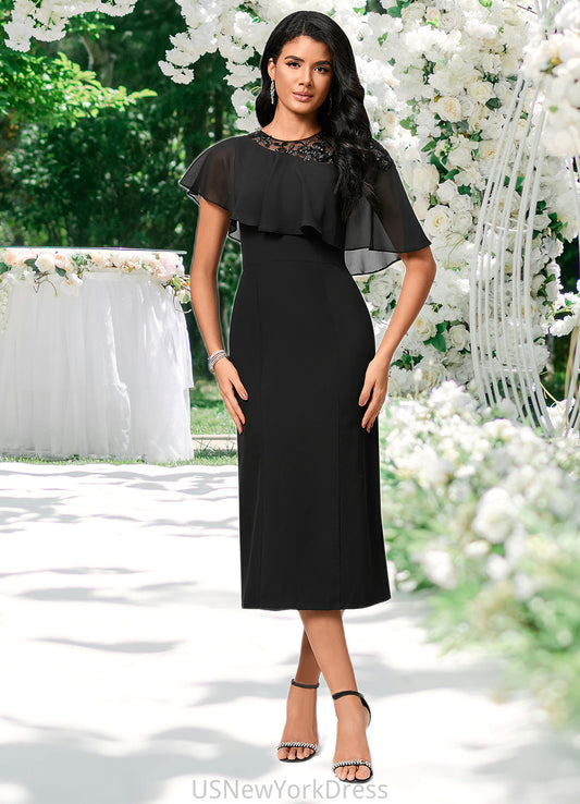 Celeste Sheath/Column Scoop Tea-Length Chiffon Cocktail Dress With Appliques Lace DJP0022388