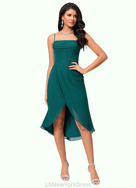 Ashanti Sheath/Column Square Asymmetrical Chiffon Cocktail Dress With Pleated DJP0022389