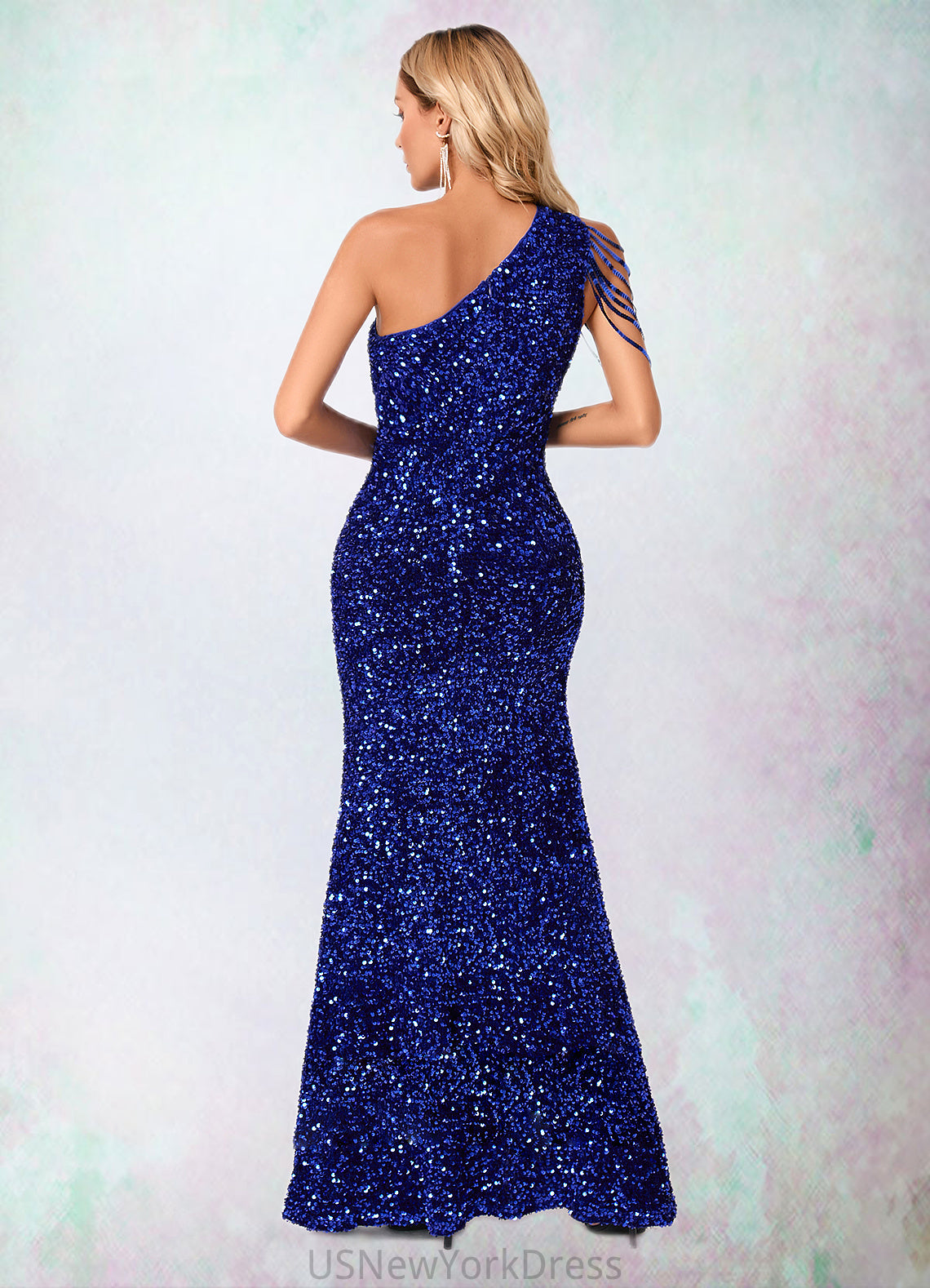 Nathaly Sequins One Shoulder Sheath/Column Sequin Dresses DJP0022390