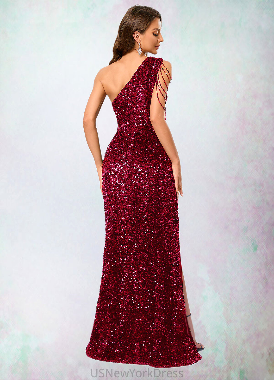 Nathaly Sequins One Shoulder Sheath/Column Sequin Dresses DJP0022390