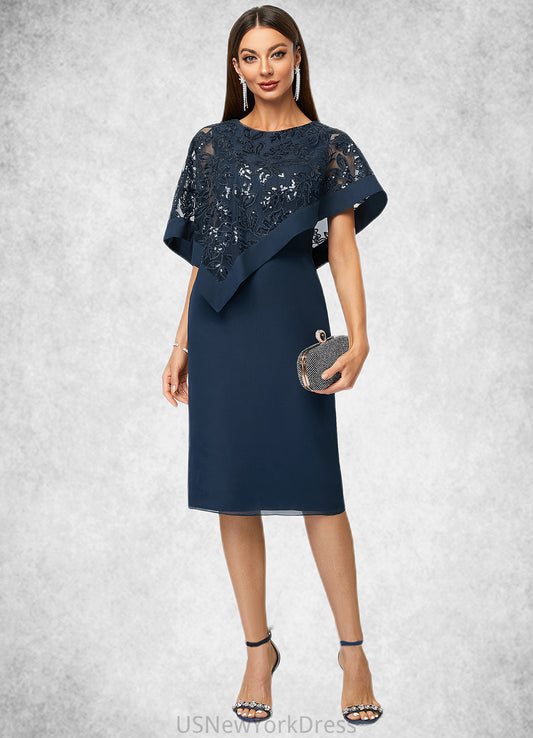 Carleigh Sheath/Column Scoop Knee-Length Chiffon Lace Cocktail Dress With Sequins DJP0022399