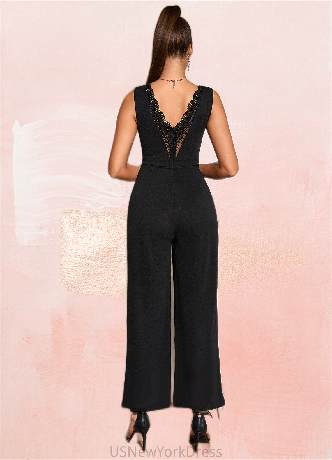 Prudence Jacquard V-Neck Elegant Jumpsuit/Pantsuit Polyester Maxi Dresses DJP0022404