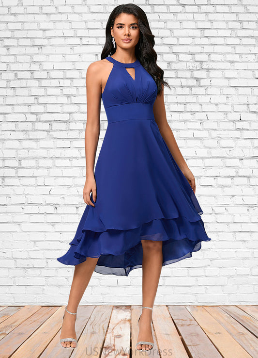 Finley A-line Scoop Asymmetrical Chiffon Cocktail Dress With Pleated DJP0022410