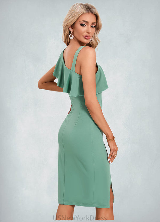 Janiya Cascading Ruffles Asymmetrical Elegant Sheath/Column Polyester Midi Dresses DJP0022411