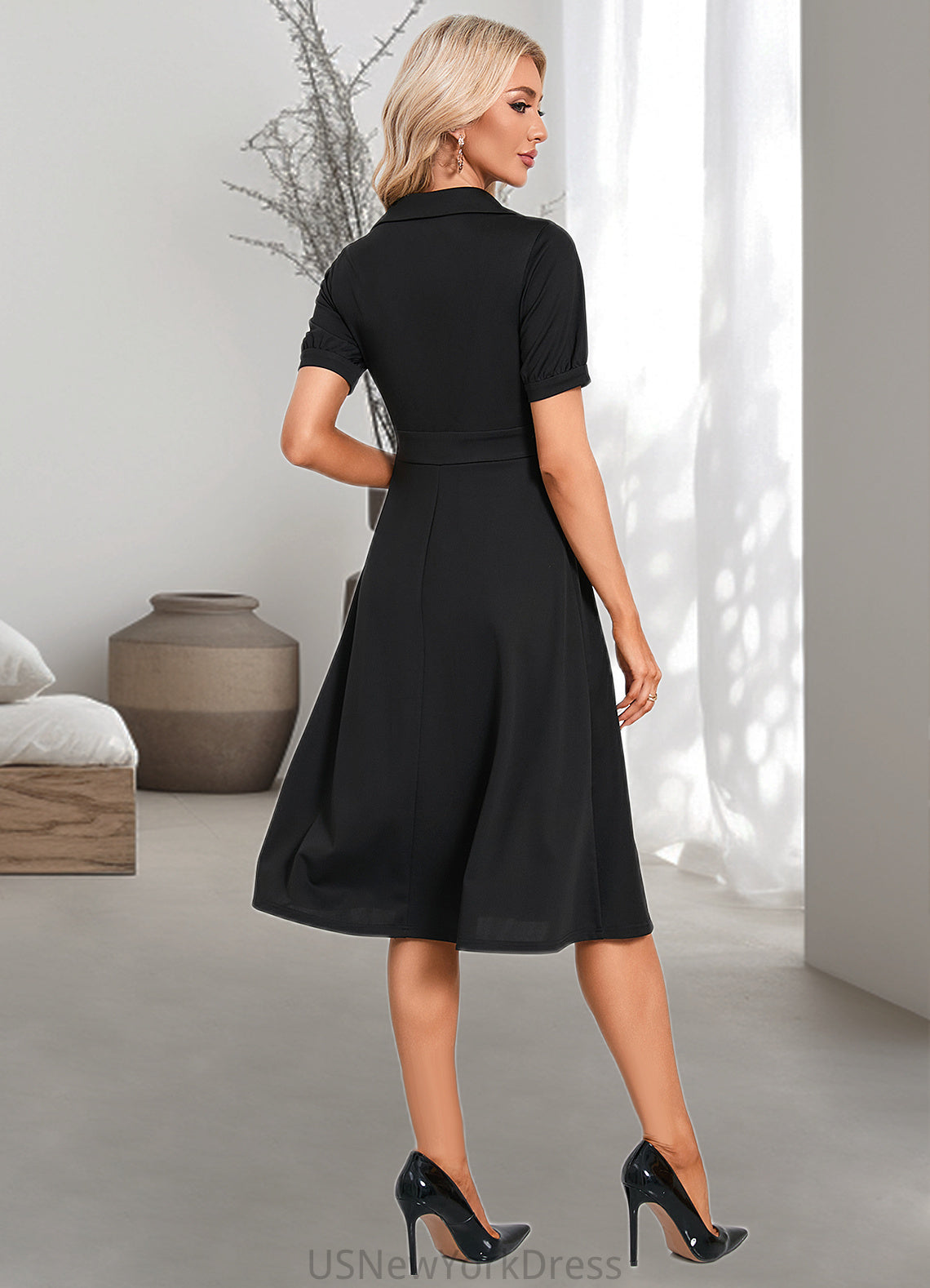 Mariam V-Neck Elegant A-line Cotton Blends Midi Dresses DJP0022412