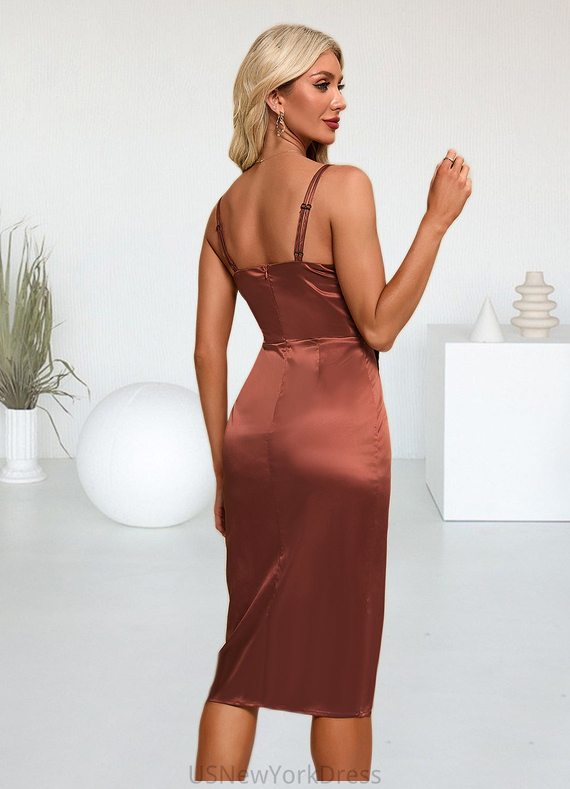 Jordin V-Neck Elegant Sheath/Column Satin Asymmetrical Dresses DJP0022423