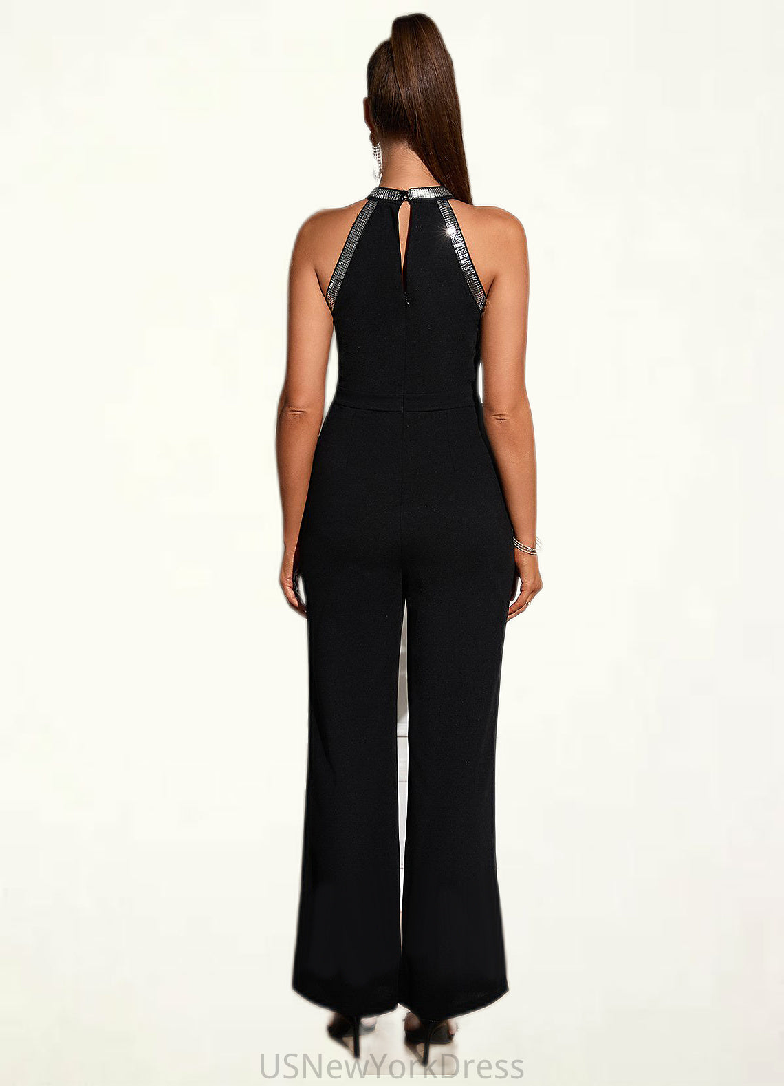 Lauretta Sequins High Neck Elegant Jumpsuit/Pantsuit Polyester Maxi Dresses DJP0022438