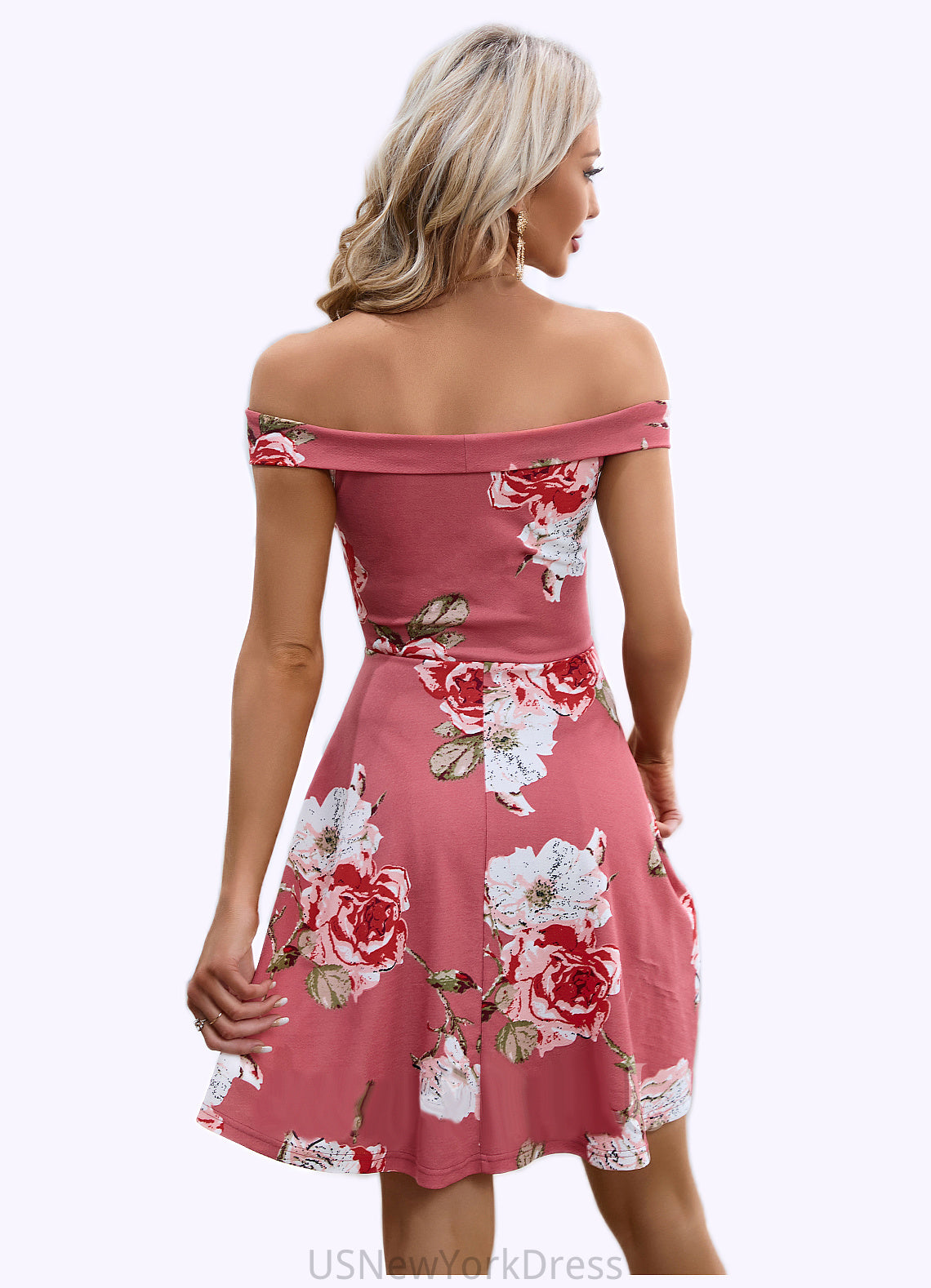 Judy Floral Print Cold Shoulder Elegant A-line Cotton Blends Mini Dresses DJP0022443