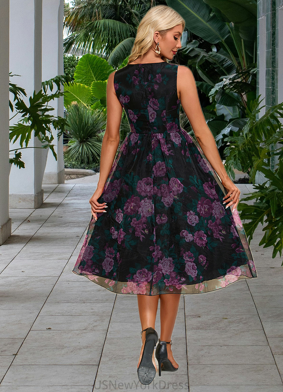 Peggie Floral Print Sweetheart Elegant A-line Organza Midi Dresses DJP0022454