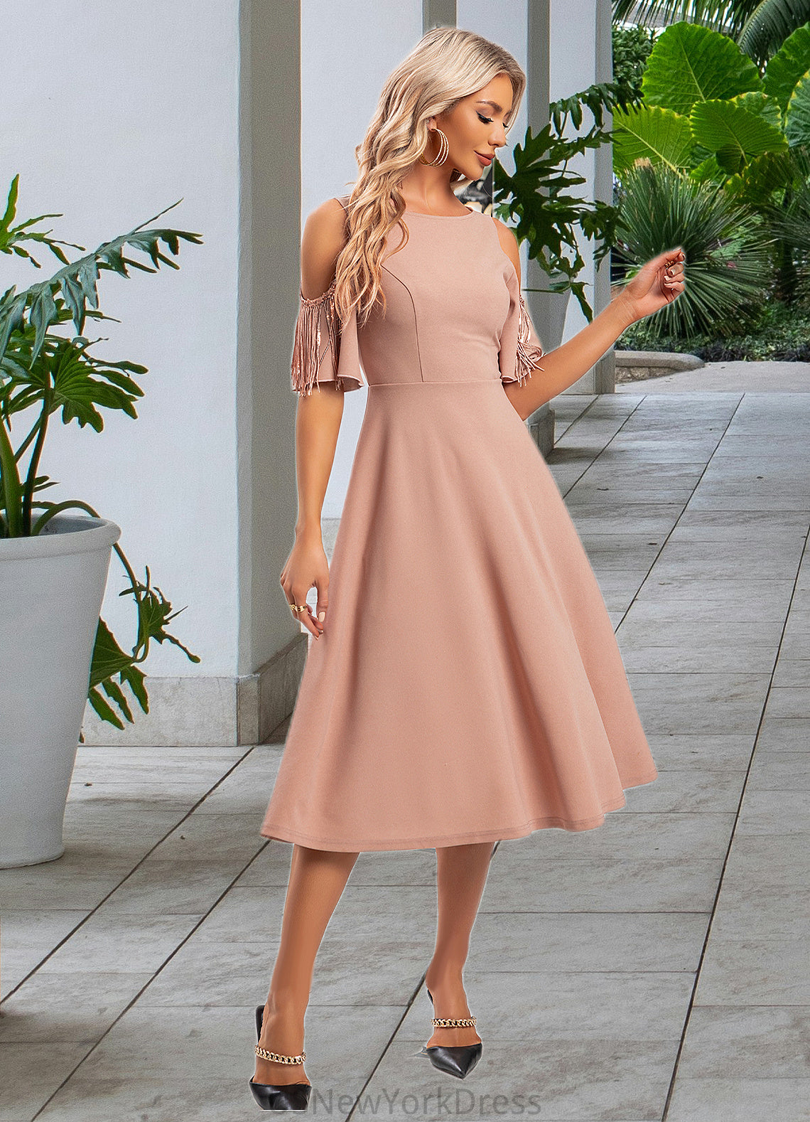 Theresa Sequins Scoop Elegant A-line Polyester Midi Dresses DJP0022473