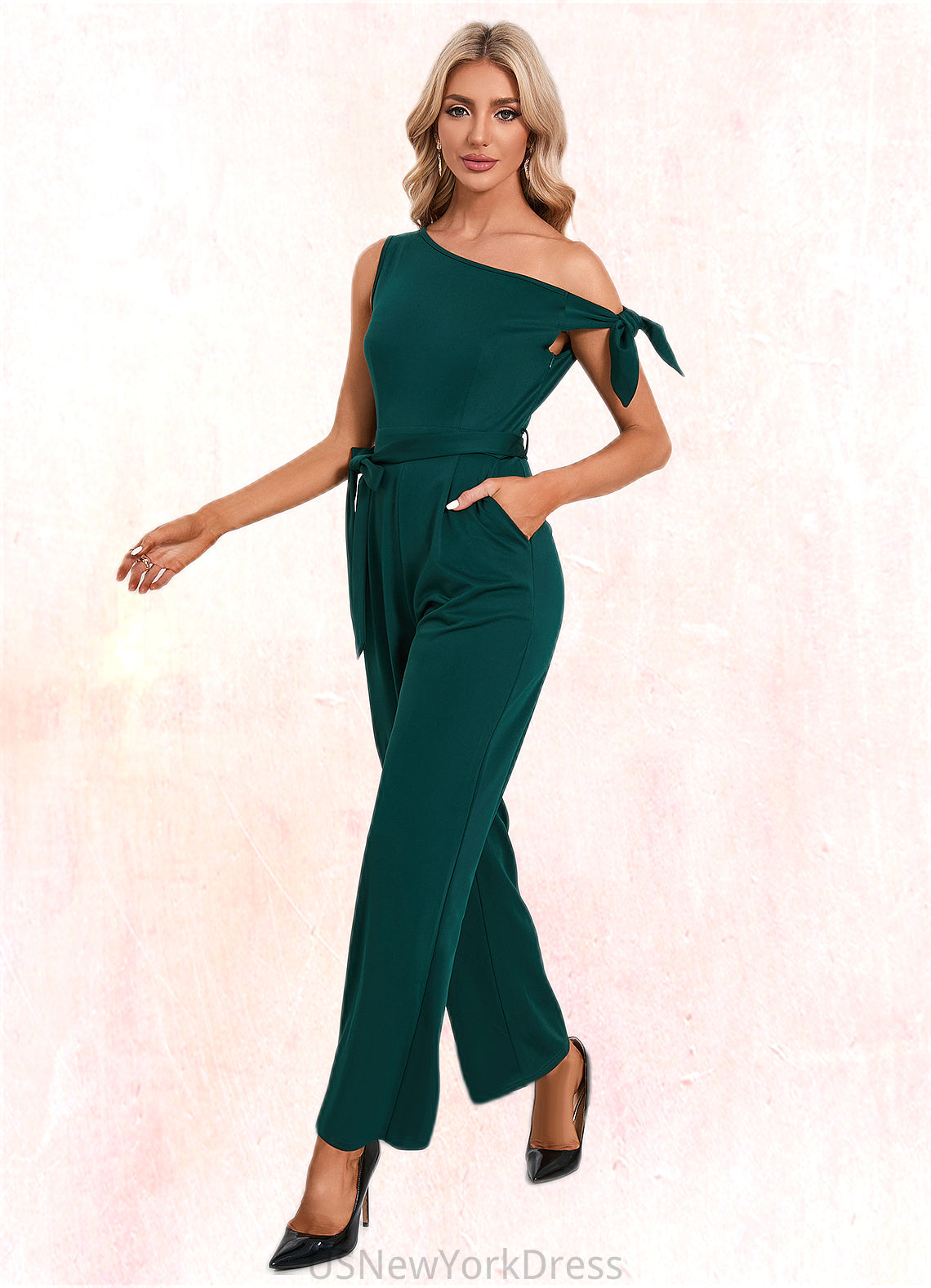 Peggie One Shoulder Elegant Jumpsuit/Pantsuit Cotton Blends Maxi Dresses DJP0022491