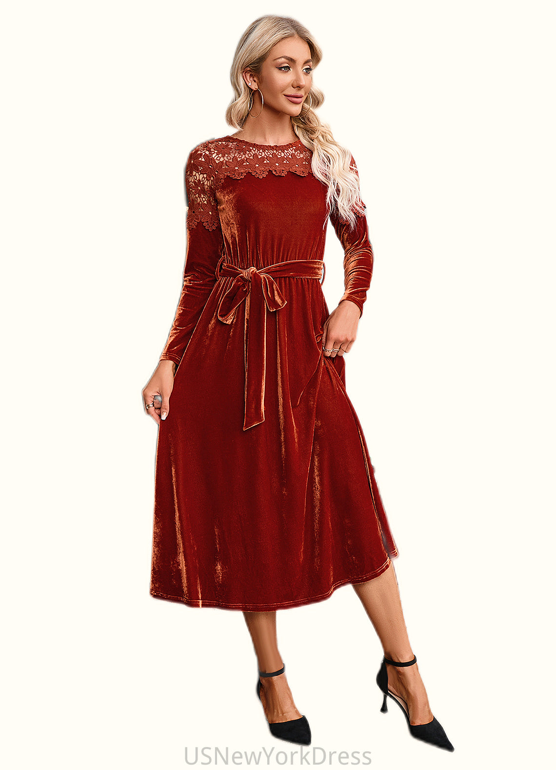 Alyson Scoop Elegant A-line Velvet Dresses DJP0022496