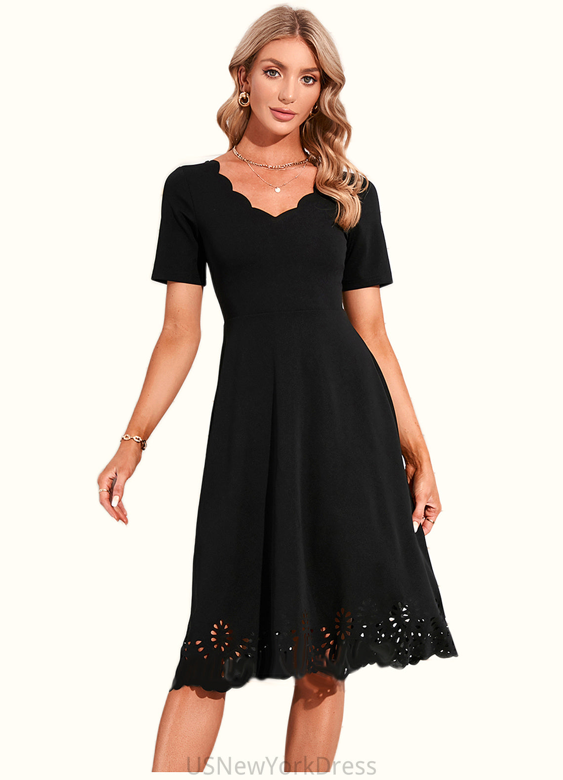 Germaine V-Neck Elegant A-line Cotton Blends Midi Dresses DJP0022499