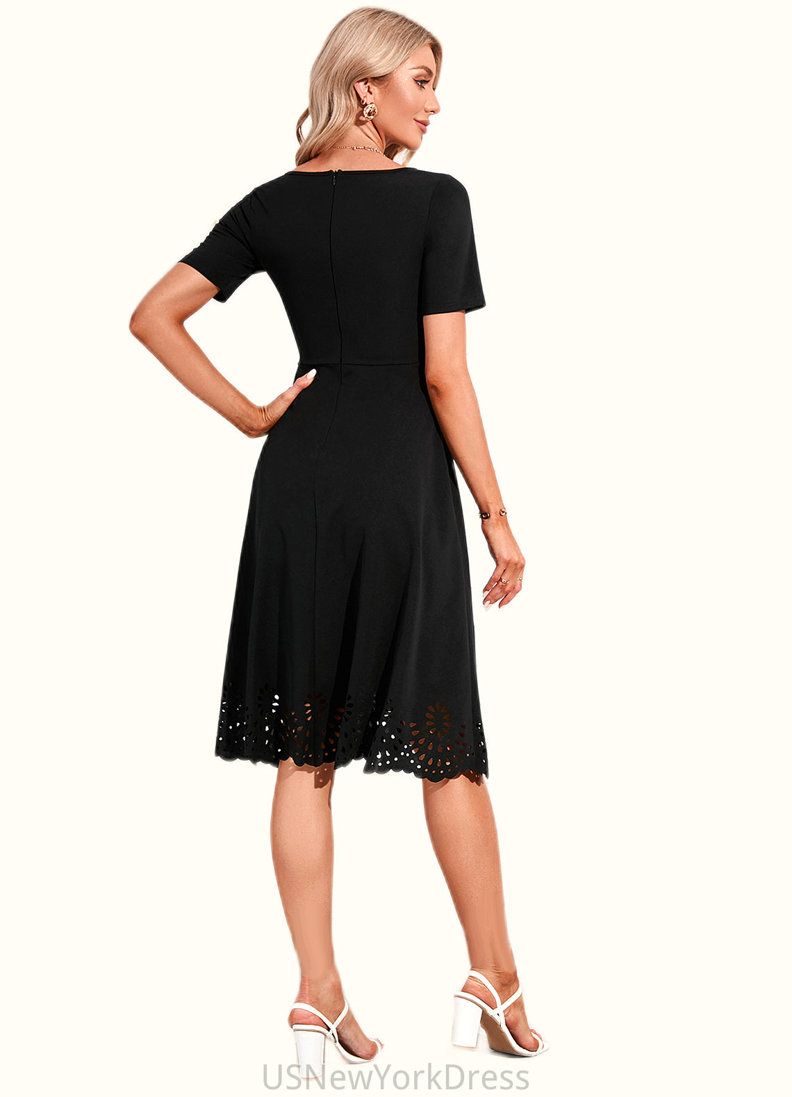 Germaine V-Neck Elegant A-line Cotton Blends Midi Dresses DJP0022499