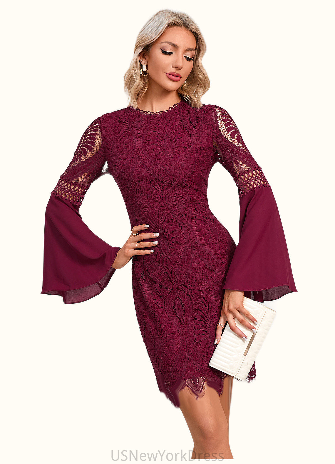 Gladys Cascading Ruffles Scoop Elegant Sheath/Column Lace Dresses DJP0022507