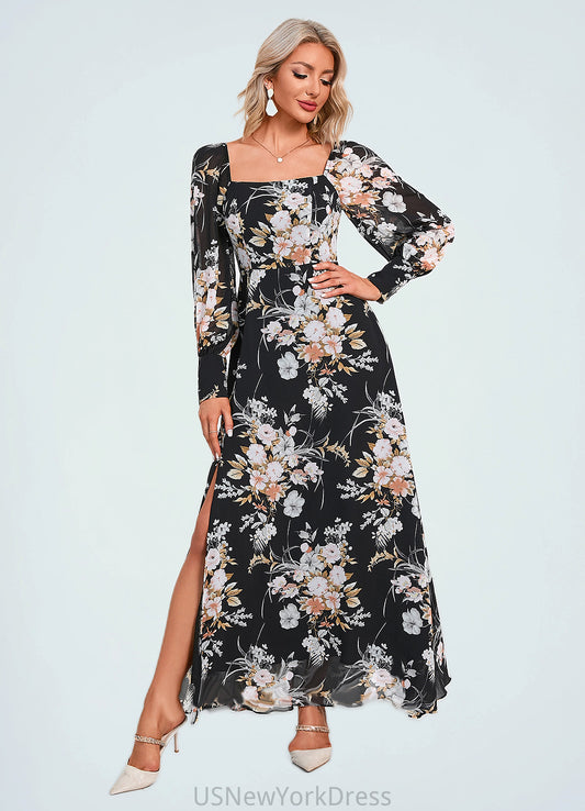 Belen Floral Print Off the Shoulder Elegant A-line Chiffon Maxi Dresses DJP0022515