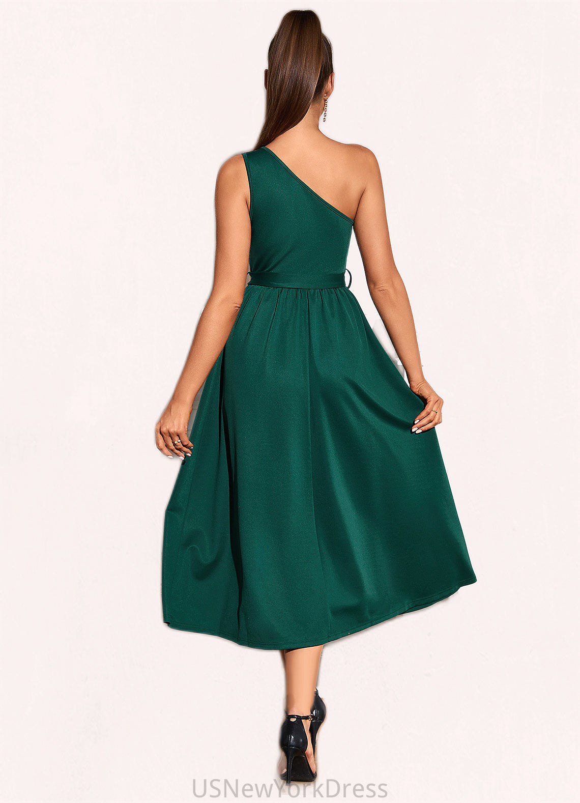 Aimee One Shoulder Vacation A-line Cotton Blends Midi Dresses DJP0022529