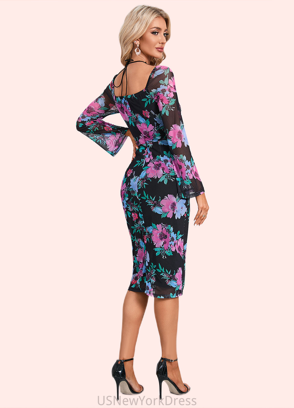 Danna Ruffle Floral Print Sweetheart Sexy Sheath/Column Spandex Midi Dresses DJP0022540