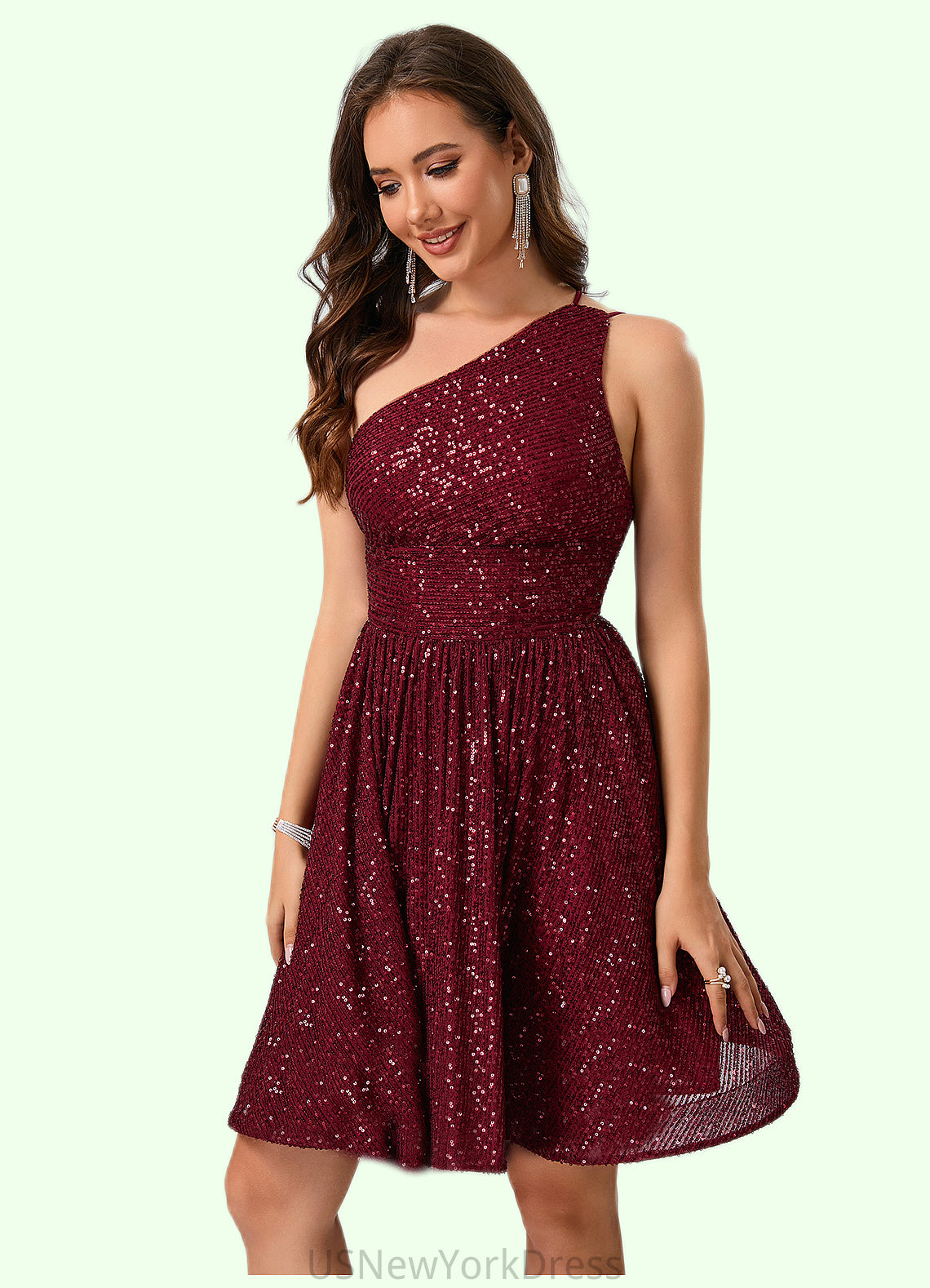 Kylie Sequins One Shoulder A-line Sequin Dresses DJP0022545