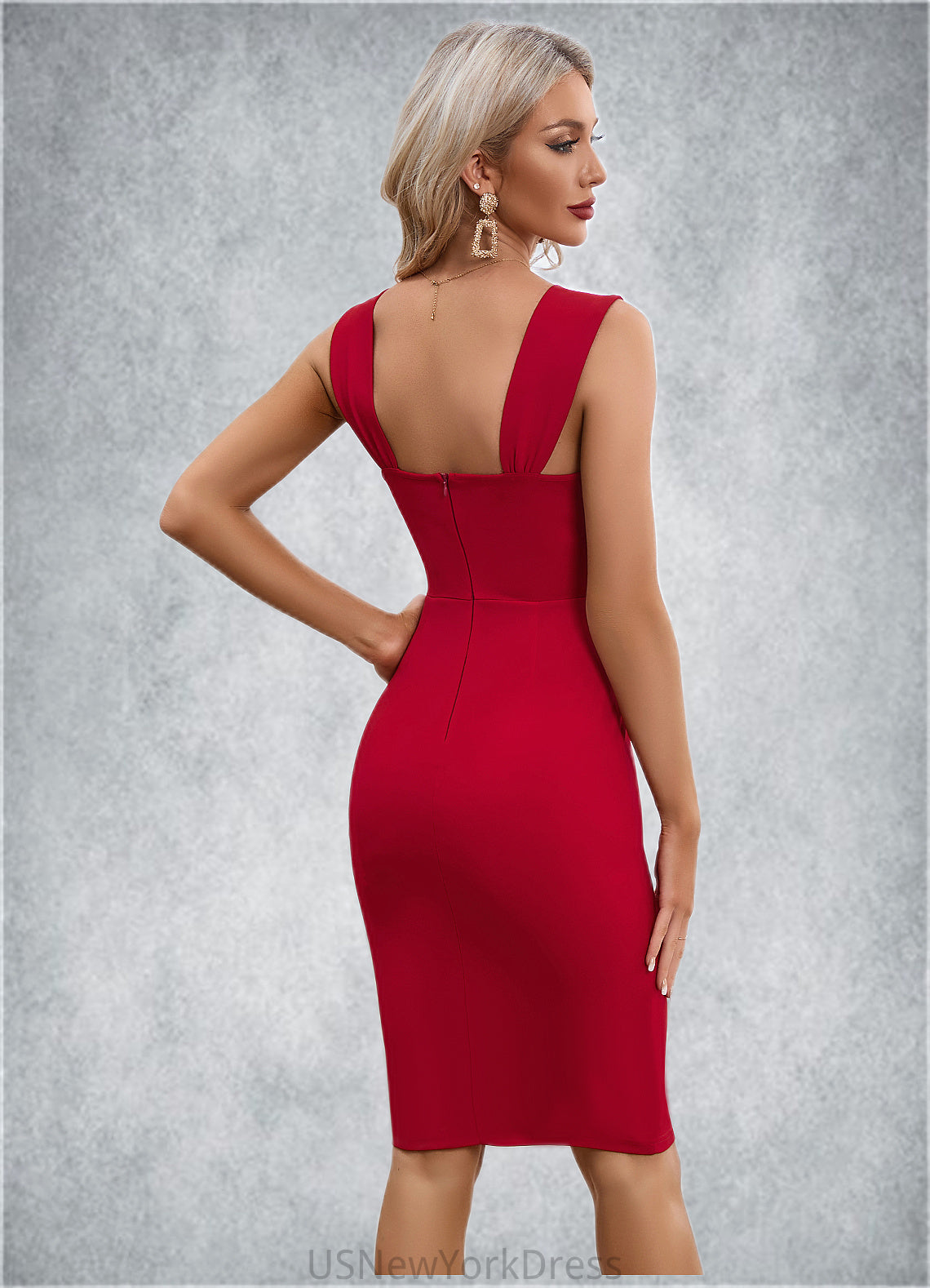 Jewel Bow Sweetheart Elegant Bodycon Polyester Midi Dresses DJP0022553