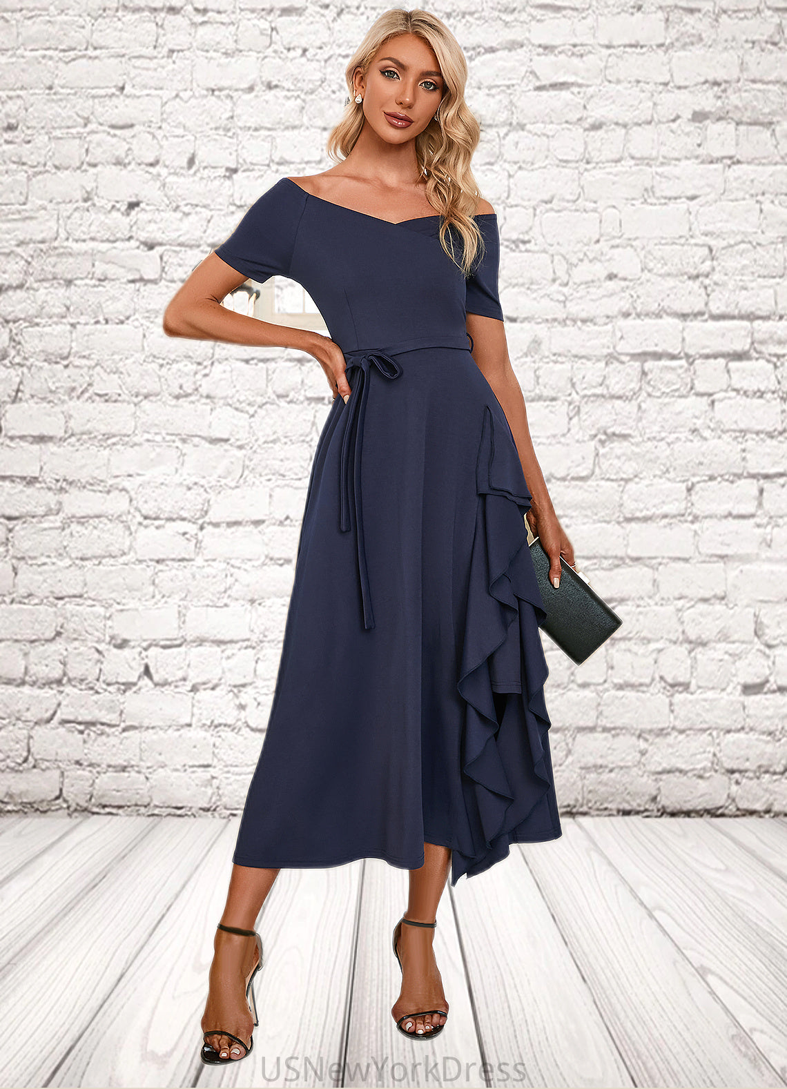 Abbey V-Neck Elegant A-line Cotton Blends Midi Dresses DJP0022561