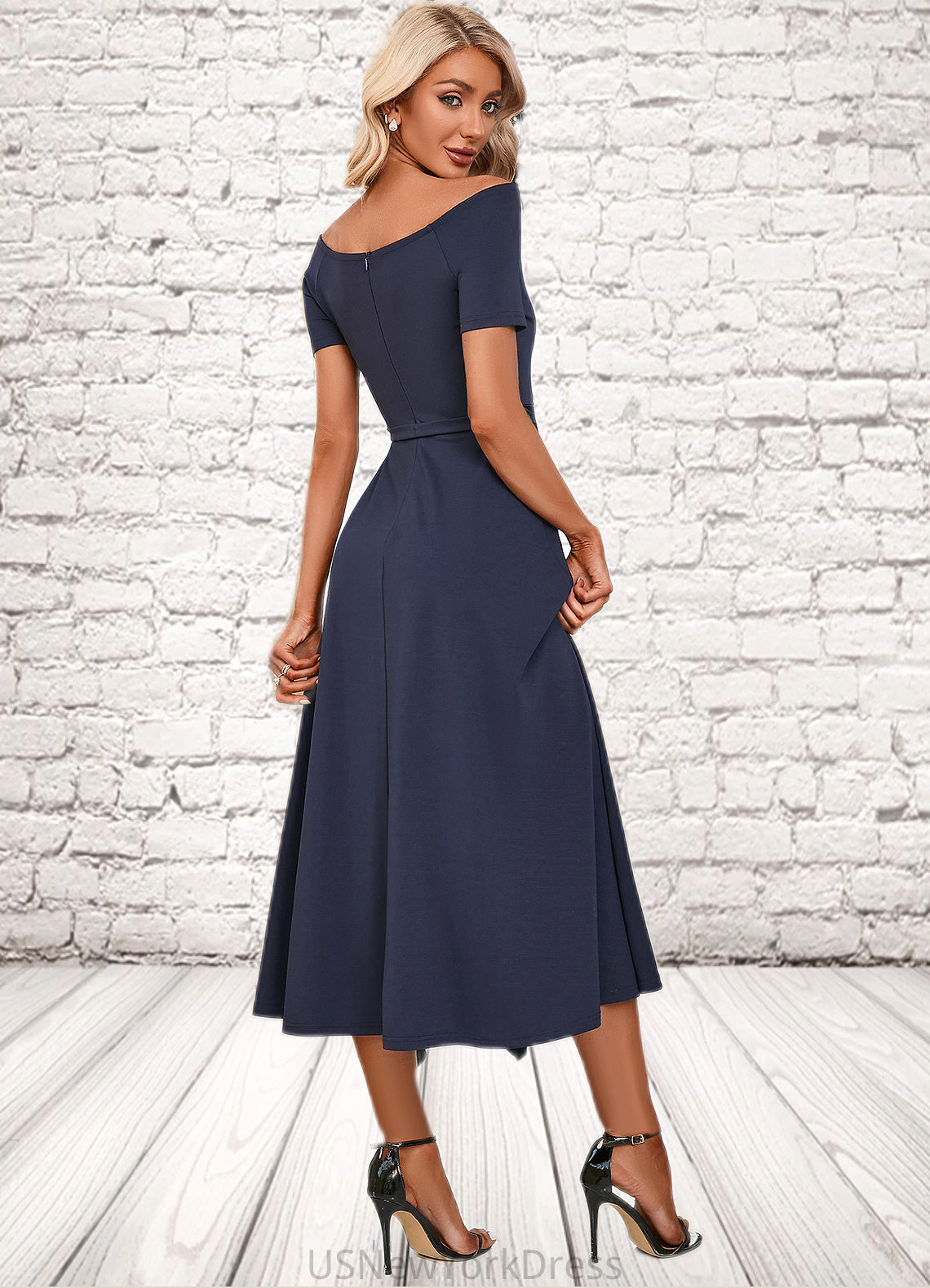 Abbey V-Neck Elegant A-line Cotton Blends Midi Dresses DJP0022561