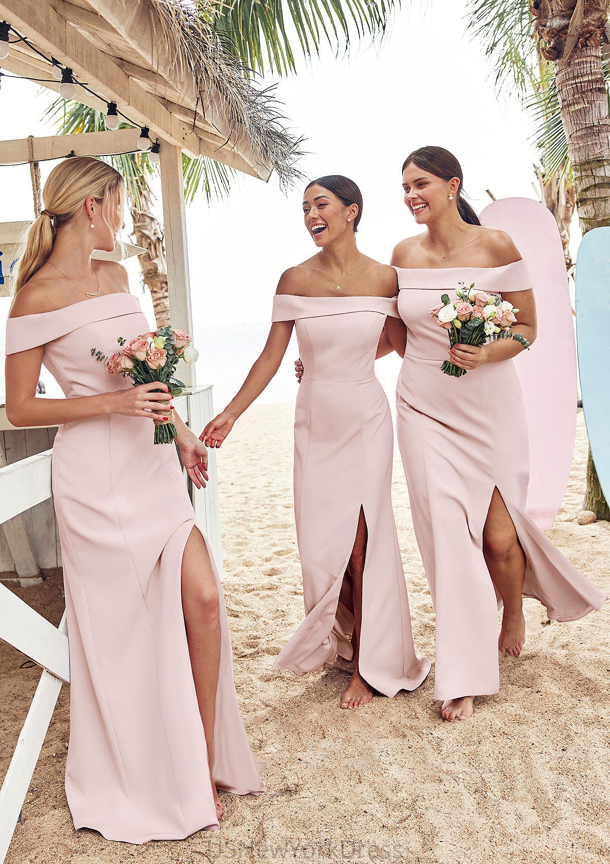 Trumpet/Mermaid Off-the-Shoulder Sleeveless Floor-Length Stretch Crepe Bridesmaid Dresses with Split Breanna DJP0025217