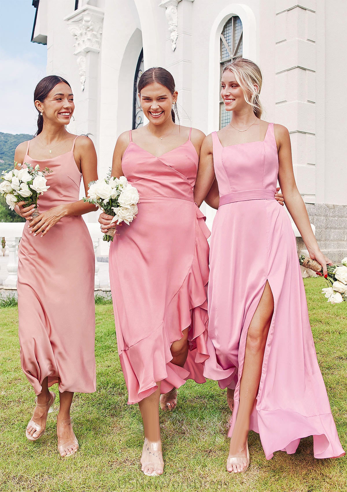 A-line Square Neckline Sleeveless Ankle-Length Stretch Satin Bridesmaid Dresses Mackenzie DJP0025231