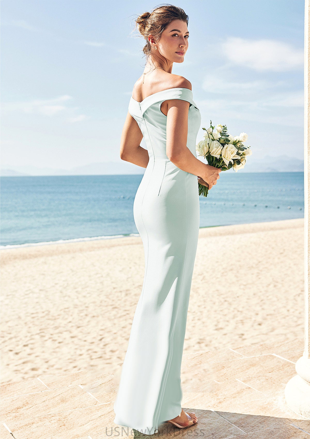 Trumpet/Mermaid Off-the-Shoulder Sleeveless Floor-Length Stretch Crepe Bridesmaid Dresses with Split Martina DJP0025274