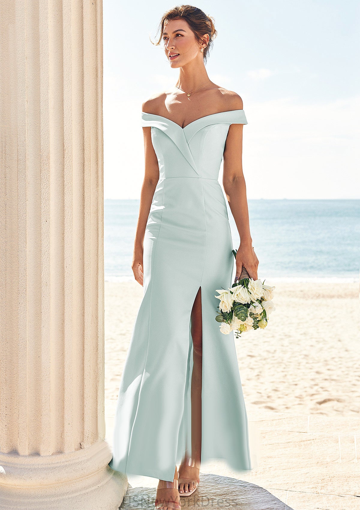 Trumpet/Mermaid Off-the-Shoulder Sleeveless Floor-Length Stretch Crepe Bridesmaid Dresses with Split Martina DJP0025274