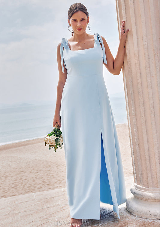 A-line Square Neckline Sleeveless Floor-Length Stretch Crepe Bridesmaid Dresses with Split Joselyn DJP0025288