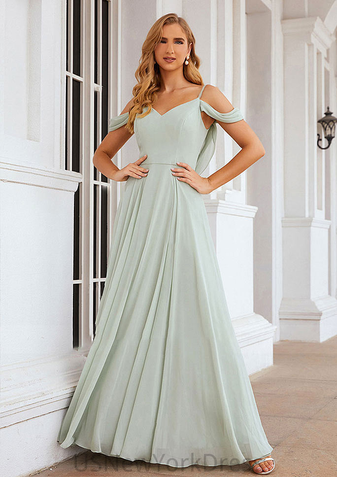 A-line Off-the-Shoulder Sleeveless Long/Floor-Length Chiffon Bridesmaid Dresseses With Pleated Peyton DJP0025307