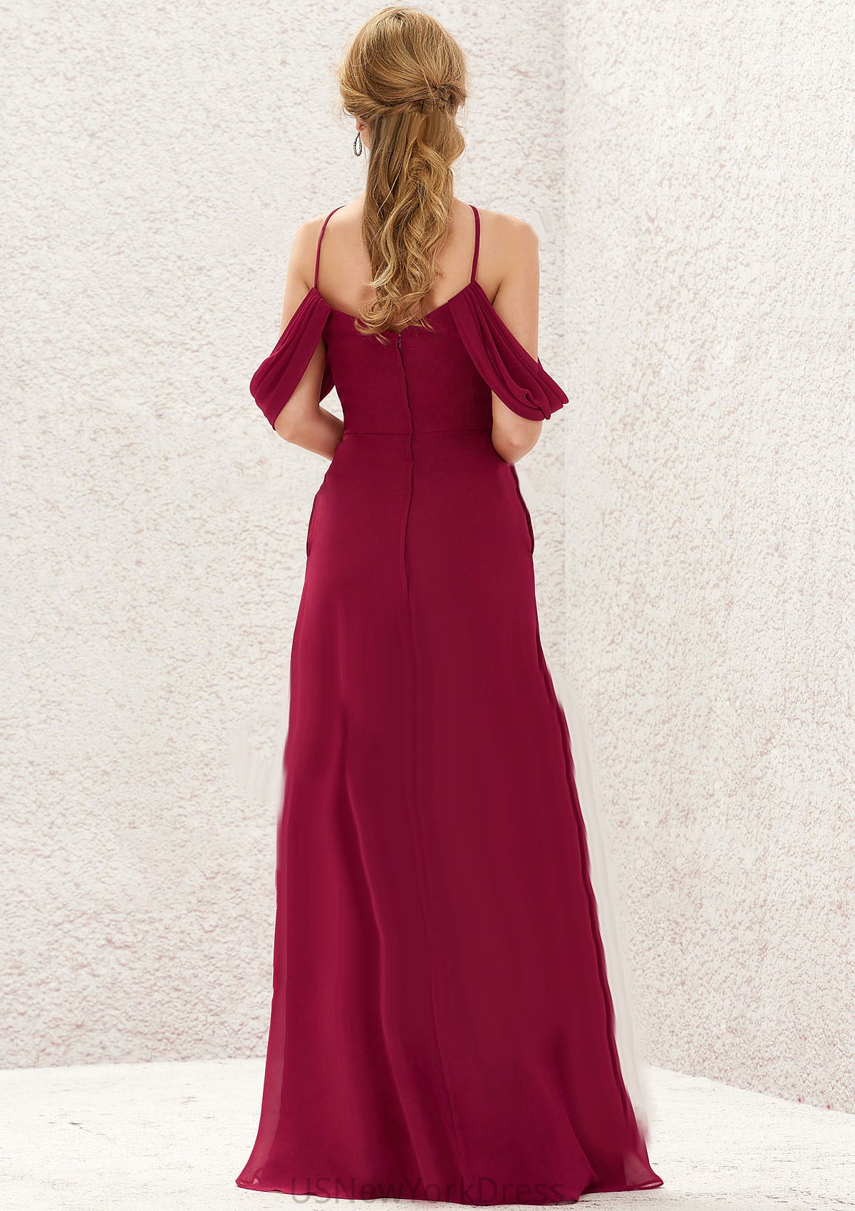 A-line Scalloped Neck Sleeveless Chiffon Long/Floor-Length Bridesmaid Dresses With Pockets Jordyn DJP0025310