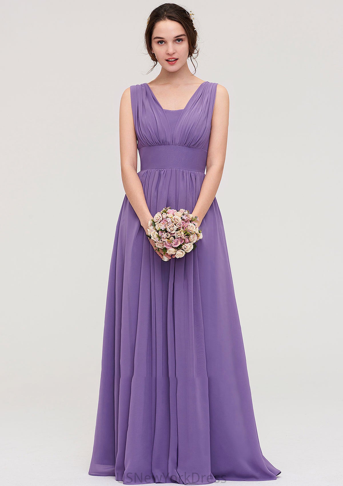 Sleeveless Scalloped Neck Chiffon Long/Floor-Length Bridesmaid Dresseses With Pleated Jazlyn DJP0025314