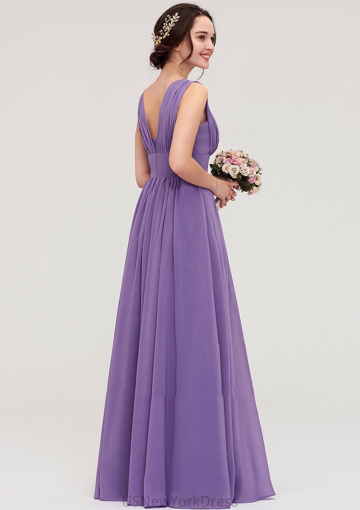 Sleeveless Scalloped Neck Chiffon Long/Floor-Length Bridesmaid Dresseses With Pleated Jazlyn DJP0025314