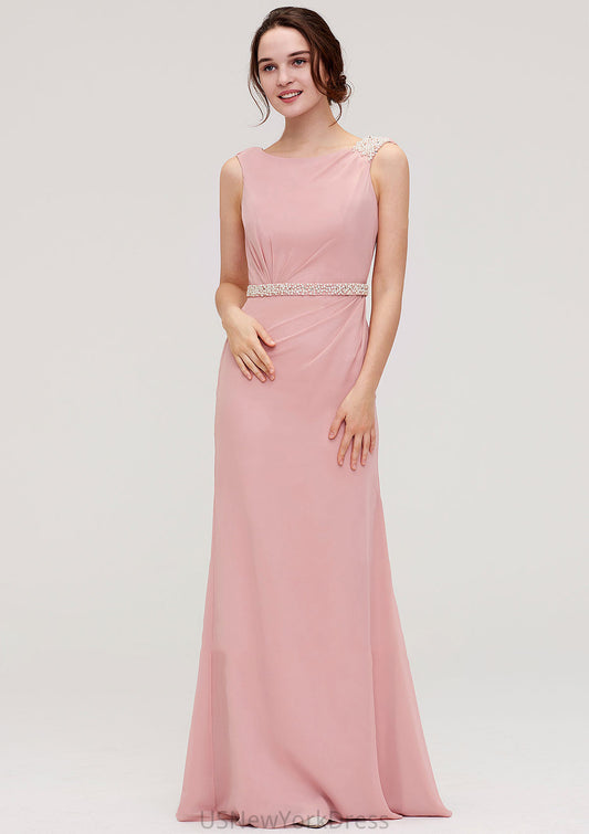 Sleeveless Sheath/Column Long/Floor-Length Chiffon Bridesmaid Dresses With Waistband Beading Anastasia DJP0025317