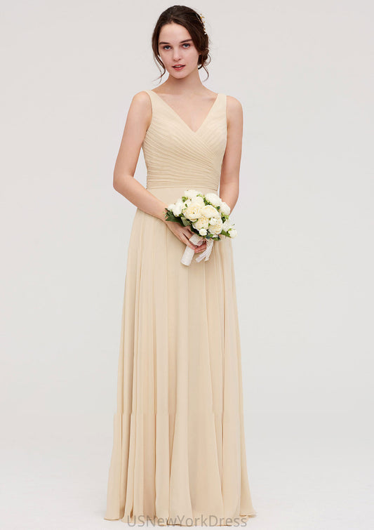 A-line/Princess V Neck Long/Floor-Length A-line/Princess Chiffon Bridesmaid Dresses With Sashes Pleated Scarlett DJP0025322