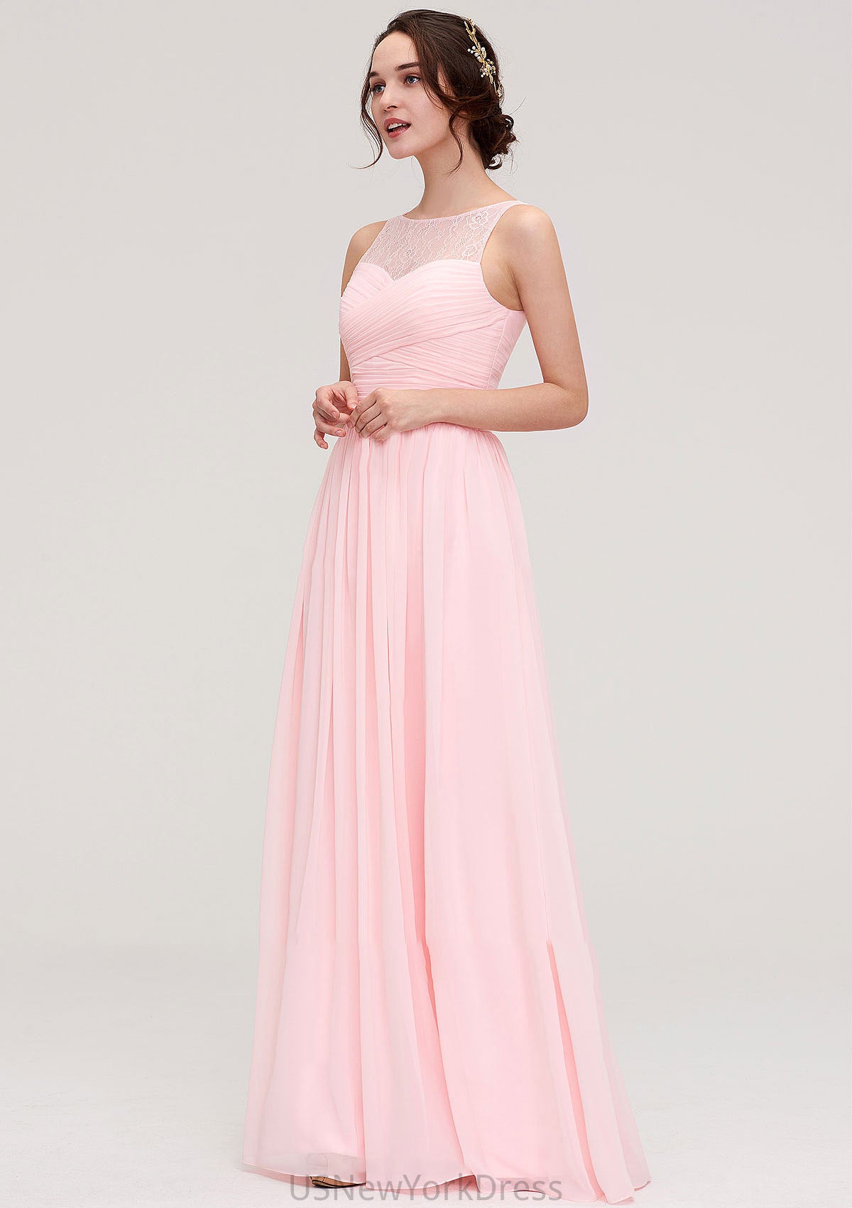 Sleeveless Chiffon A-line/Princess Long/Floor-Length Wedding Party Bridesmaid Dresses With Pleated Lace Ashlynn DJP0025332