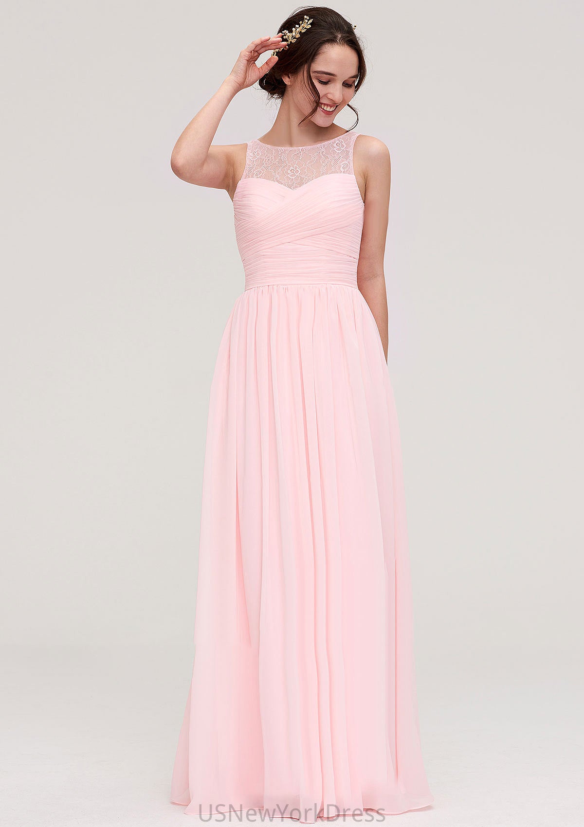 Sleeveless Chiffon A-line/Princess Long/Floor-Length Wedding Party Bridesmaid Dresses With Pleated Lace Ashlynn DJP0025332