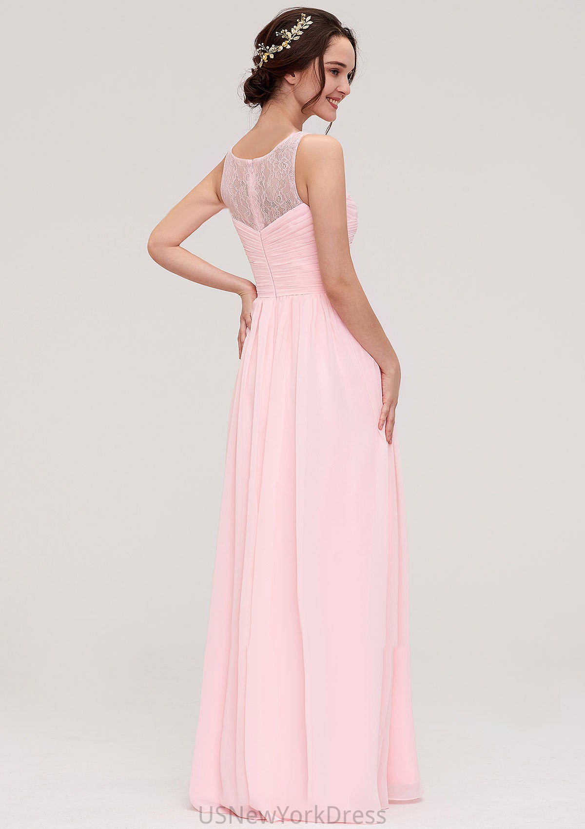 Sleeveless Chiffon A-line/Princess Long/Floor-Length Wedding Party Bridesmaid Dresses With Pleated Lace Ashlynn DJP0025332