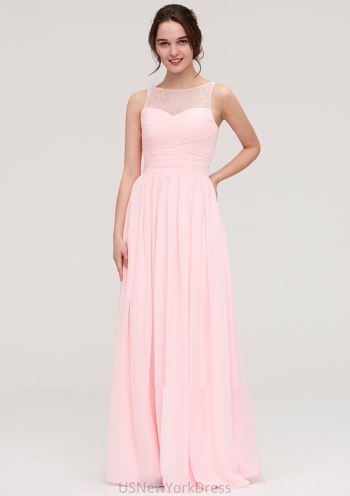 Sleeveless Chiffon A-line/Princess Long/Floor-Length Wedding Party Bridesmaid Dresses With Pleated Lace Ashlynn DJP0025332