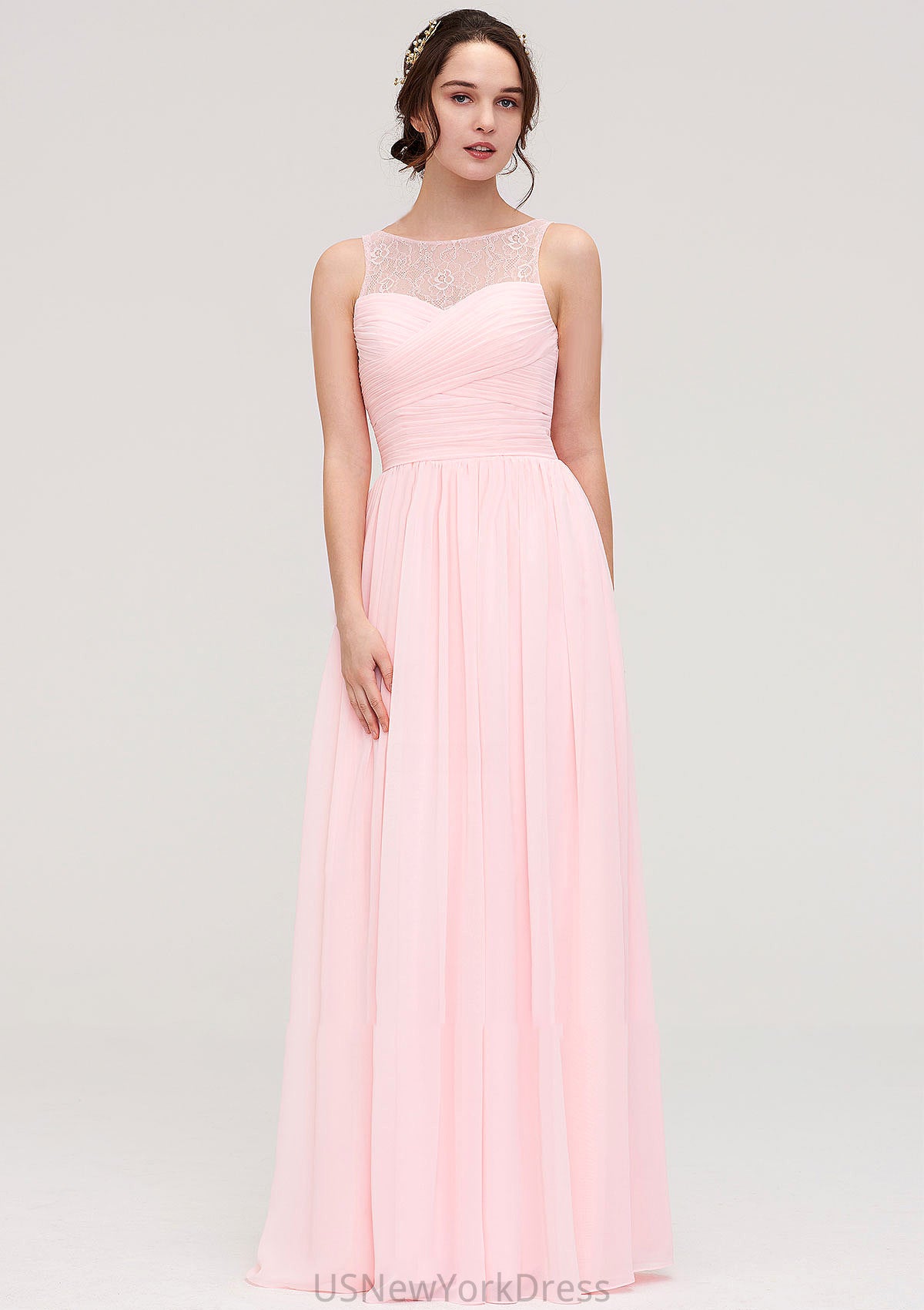 Sleeveless Chiffon A-line/Princess Long/Floor-Length Wedding Party Bridesmaid Dresses With Pleated Lace Ashlynn DJP0025332