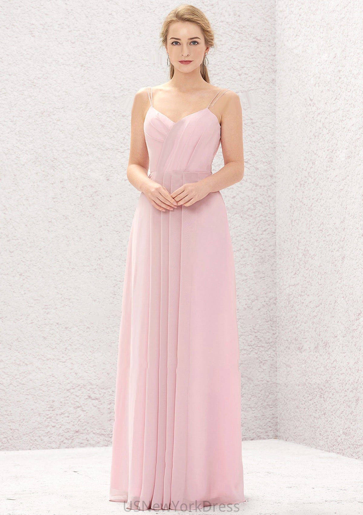 A-line Sweetheart Sleeveless Long/Floor-Length Chiffon Bridesmaid Dresses With Pleated Hailey DJP0025335