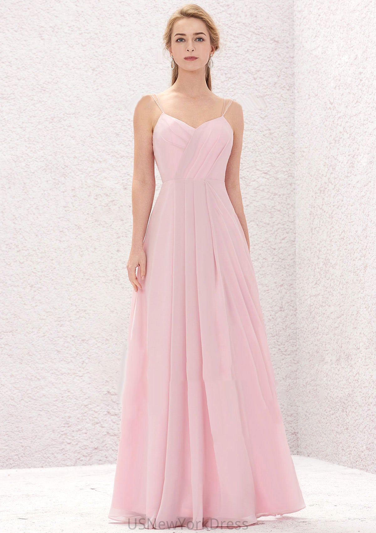 A-line Sweetheart Sleeveless Long/Floor-Length Chiffon Bridesmaid Dresses With Pleated Hailey DJP0025335