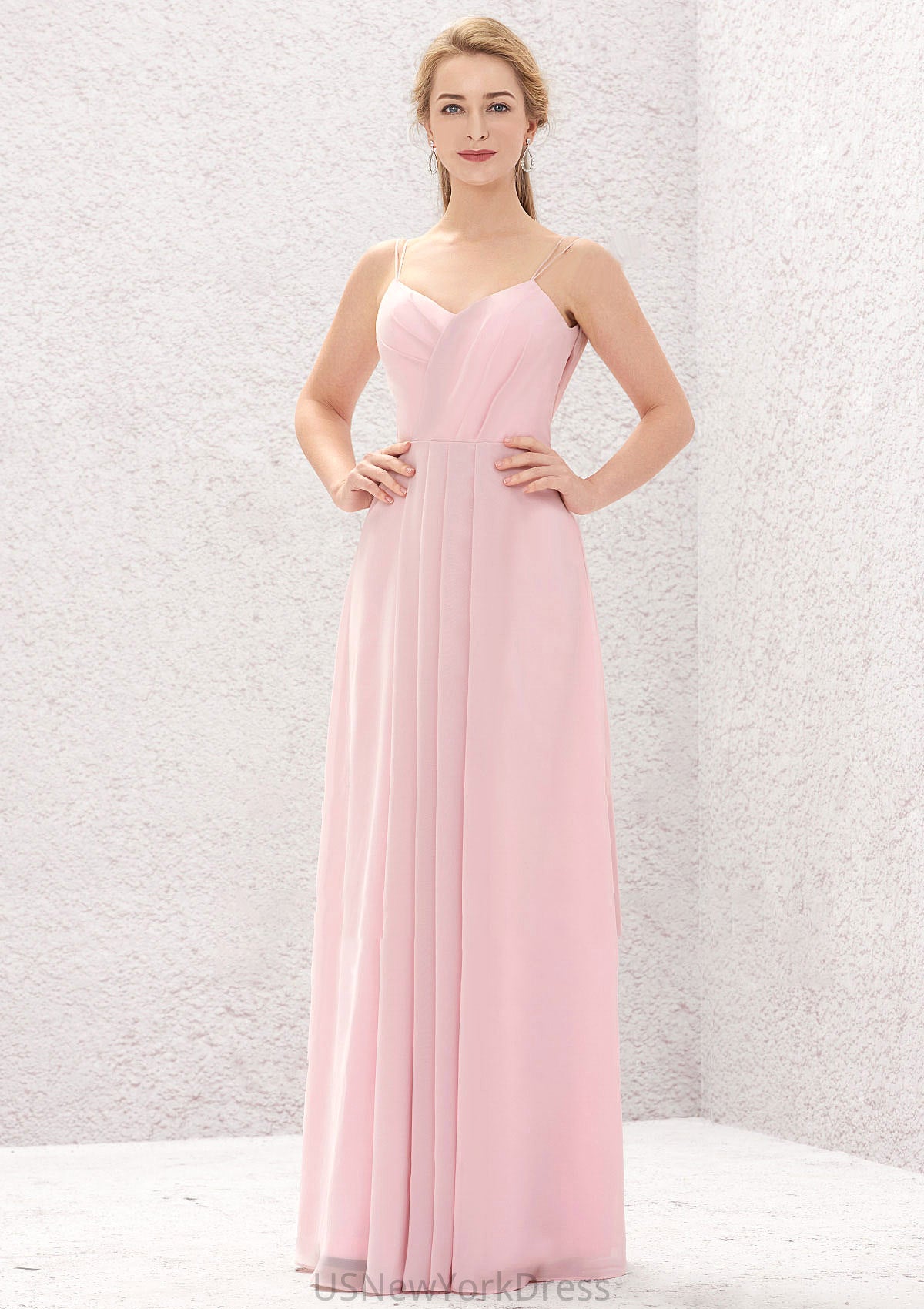 A-line Sweetheart Sleeveless Long/Floor-Length Chiffon Bridesmaid Dresses With Pleated Hailey DJP0025335