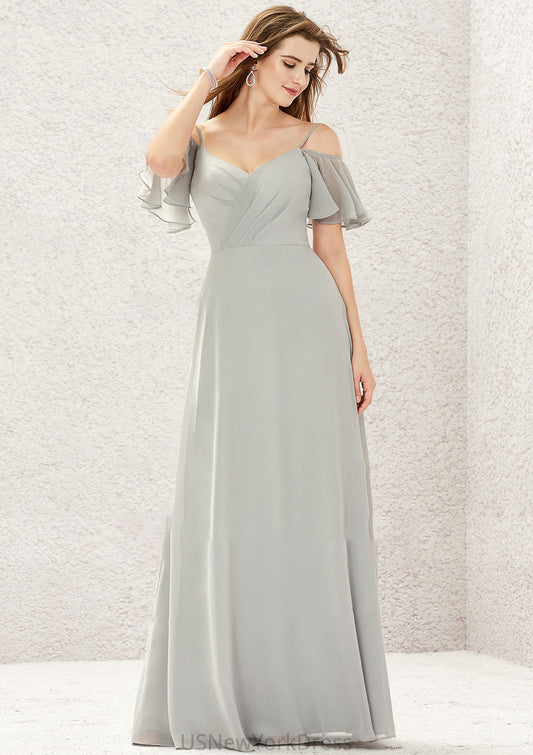 A-line Sweetheart Short Sleeve Long/Floor-Length Chiffon Bridesmaid Dresses With Pleated Mallory DJP0025338