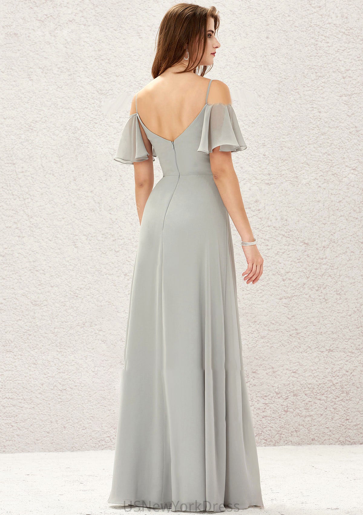 A-line Sweetheart Short Sleeve Long/Floor-Length Chiffon Bridesmaid Dresses With Pleated Mallory DJP0025338