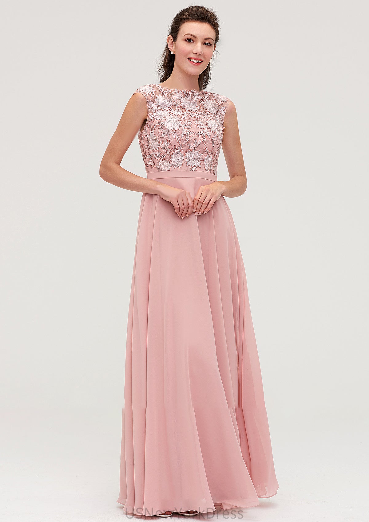 Sleeveless Chiffon A-line/Princess Long/Floor-Length Bridesmaid Dresseses With Sashes Appliqued Kaitlyn DJP0025348