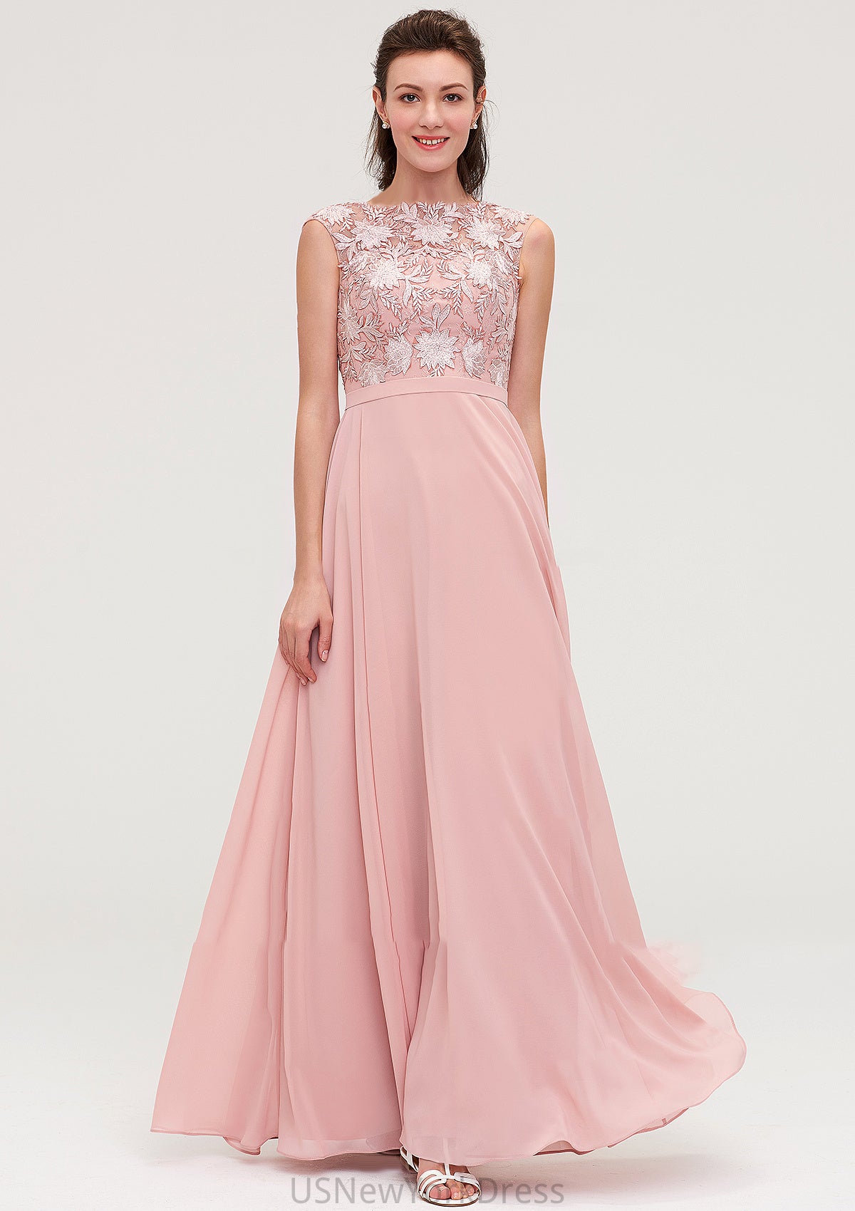 Sleeveless Chiffon A-line/Princess Long/Floor-Length Bridesmaid Dresseses With Sashes Appliqued Kaitlyn DJP0025348